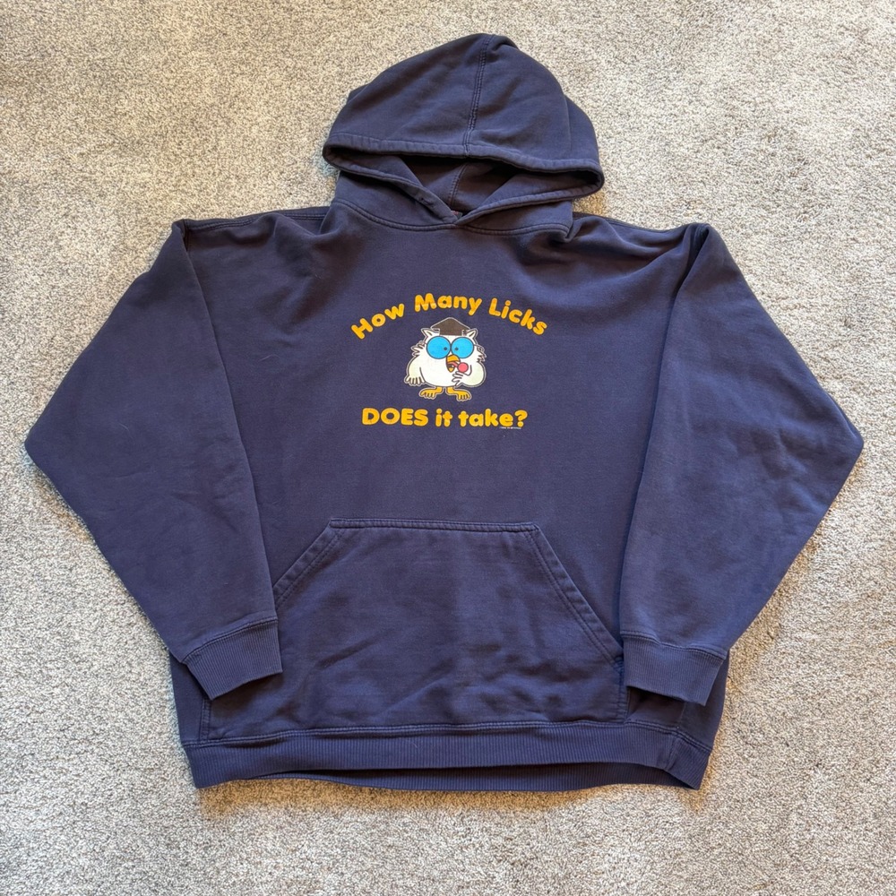 Vintage Tootsie Pop Owl Hoodie Navy Blue How Many Licks Graphic Sweatshirt L